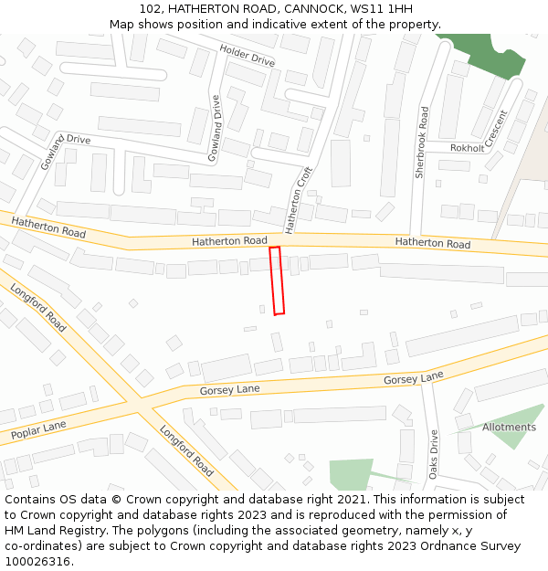 102, HATHERTON ROAD, CANNOCK, WS11 1HH: Location map and indicative extent of plot