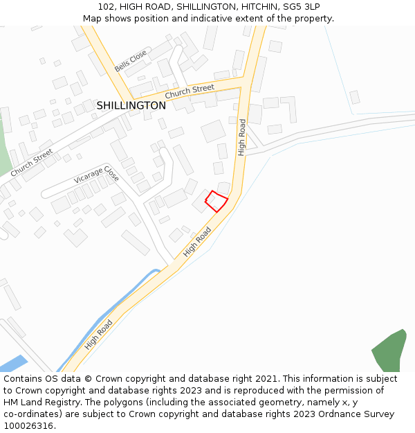 102, HIGH ROAD, SHILLINGTON, HITCHIN, SG5 3LP: Location map and indicative extent of plot