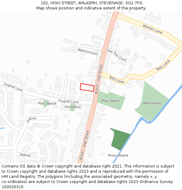 102, HIGH STREET, WALKERN, STEVENAGE, SG2 7PG: Location map and indicative extent of plot