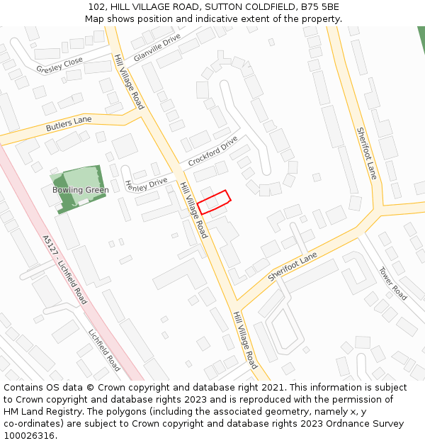 102, HILL VILLAGE ROAD, SUTTON COLDFIELD, B75 5BE: Location map and indicative extent of plot
