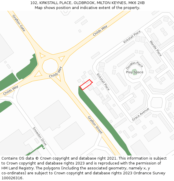 102, KIRKSTALL PLACE, OLDBROOK, MILTON KEYNES, MK6 2XB: Location map and indicative extent of plot