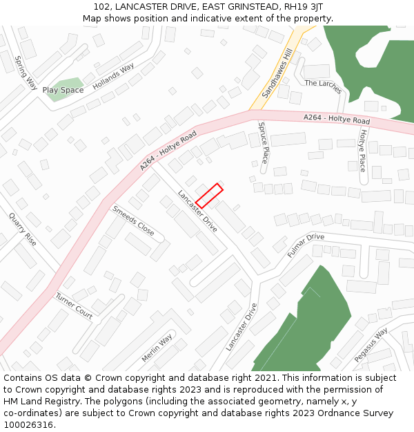 102, LANCASTER DRIVE, EAST GRINSTEAD, RH19 3JT: Location map and indicative extent of plot