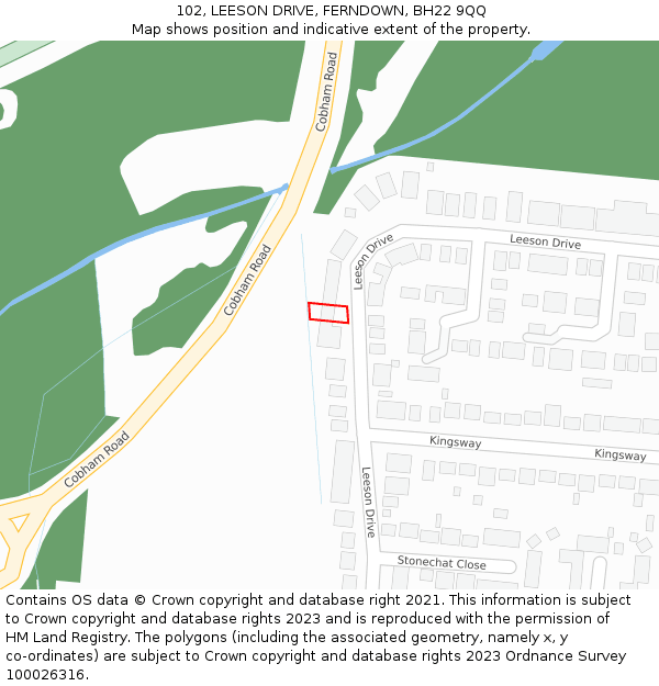 102, LEESON DRIVE, FERNDOWN, BH22 9QQ: Location map and indicative extent of plot