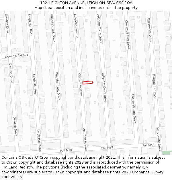 102, LEIGHTON AVENUE, LEIGH-ON-SEA, SS9 1QA: Location map and indicative extent of plot