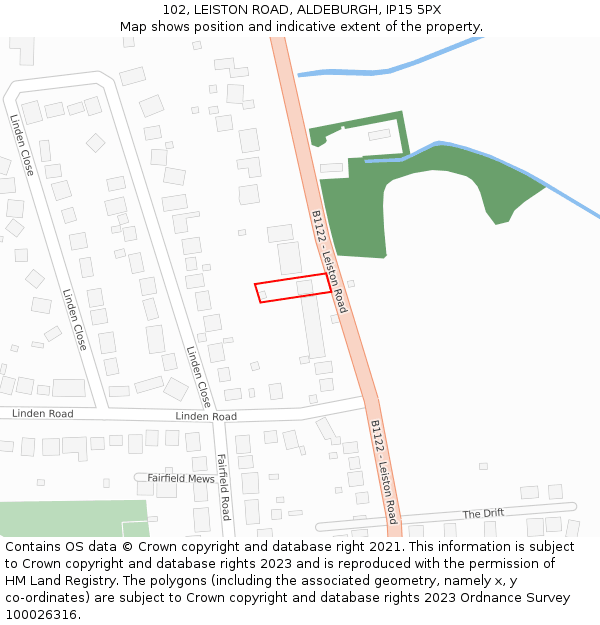 102, LEISTON ROAD, ALDEBURGH, IP15 5PX: Location map and indicative extent of plot