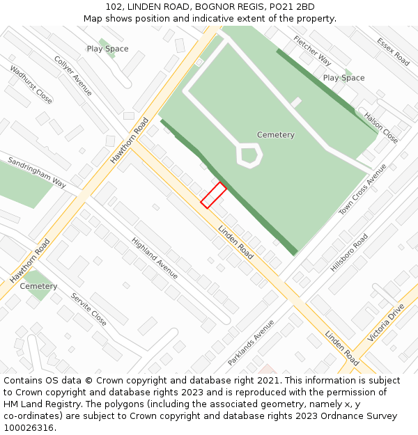 102, LINDEN ROAD, BOGNOR REGIS, PO21 2BD: Location map and indicative extent of plot