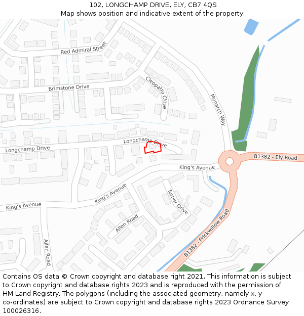 102, LONGCHAMP DRIVE, ELY, CB7 4QS: Location map and indicative extent of plot