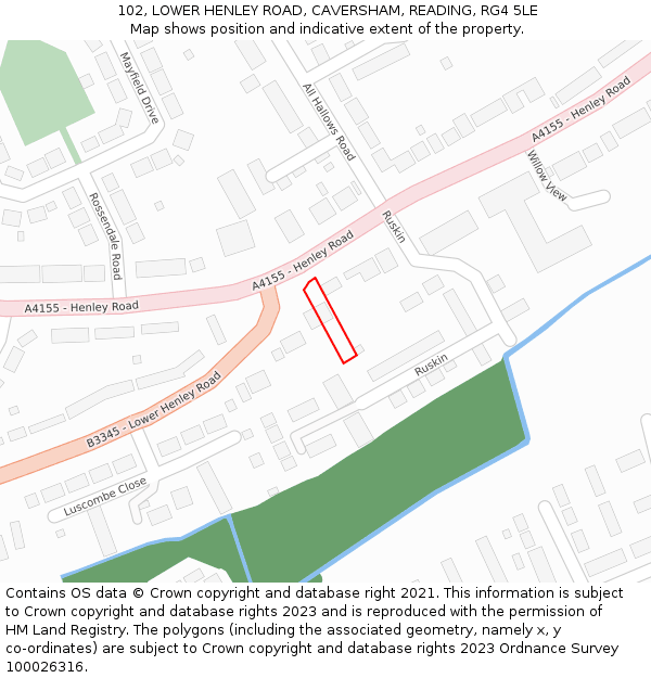 102, LOWER HENLEY ROAD, CAVERSHAM, READING, RG4 5LE: Location map and indicative extent of plot