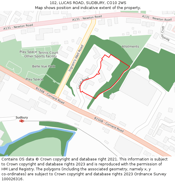 102, LUCAS ROAD, SUDBURY, CO10 2WS: Location map and indicative extent of plot