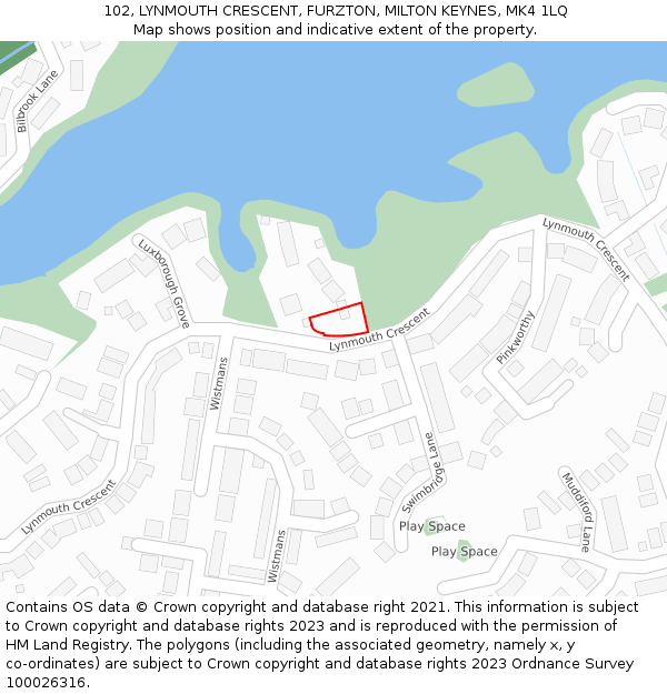 102, LYNMOUTH CRESCENT, FURZTON, MILTON KEYNES, MK4 1LQ: Location map and indicative extent of plot