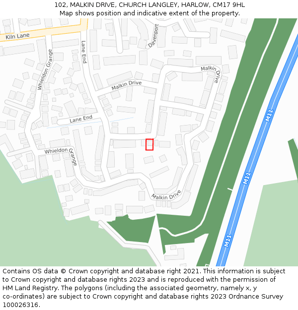 102, MALKIN DRIVE, CHURCH LANGLEY, HARLOW, CM17 9HL: Location map and indicative extent of plot