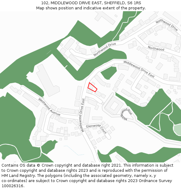 102, MIDDLEWOOD DRIVE EAST, SHEFFIELD, S6 1RS: Location map and indicative extent of plot
