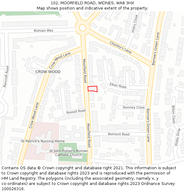 102, MOORFIELD ROAD, WIDNES, WA8 3HX: Location map and indicative extent of plot