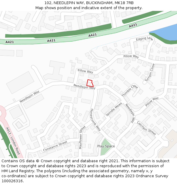 102, NEEDLEPIN WAY, BUCKINGHAM, MK18 7RB: Location map and indicative extent of plot