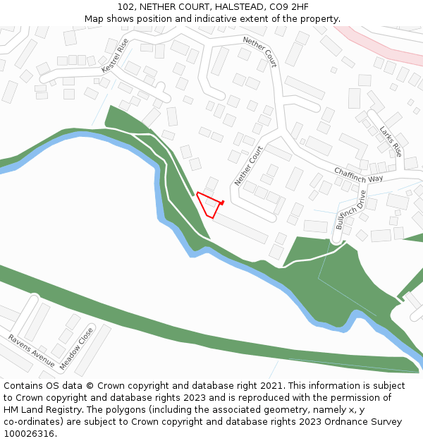 102, NETHER COURT, HALSTEAD, CO9 2HF: Location map and indicative extent of plot