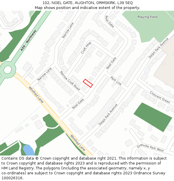 102, NOEL GATE, AUGHTON, ORMSKIRK, L39 5EQ: Location map and indicative extent of plot