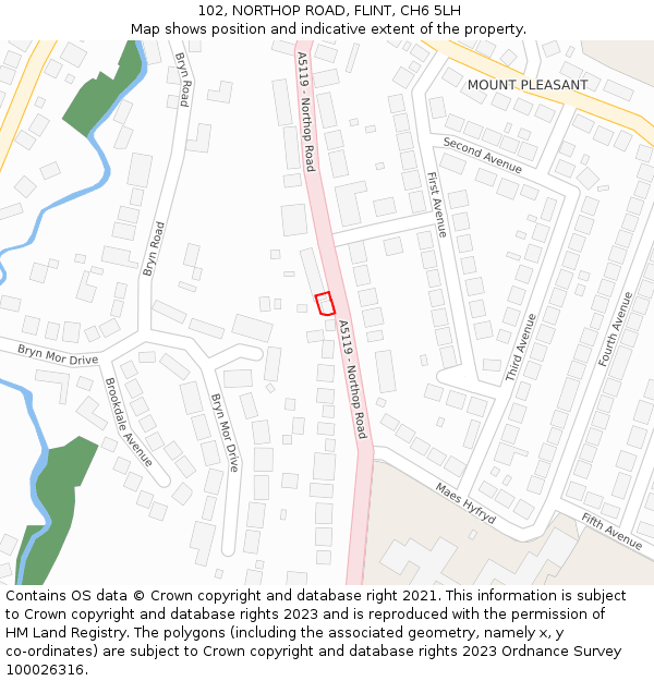 102, NORTHOP ROAD, FLINT, CH6 5LH: Location map and indicative extent of plot