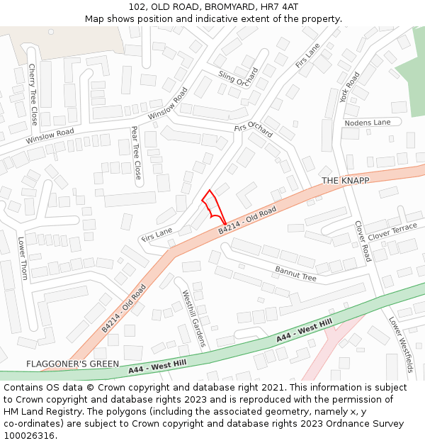 102, OLD ROAD, BROMYARD, HR7 4AT: Location map and indicative extent of plot