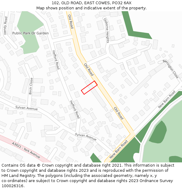 102, OLD ROAD, EAST COWES, PO32 6AX: Location map and indicative extent of plot