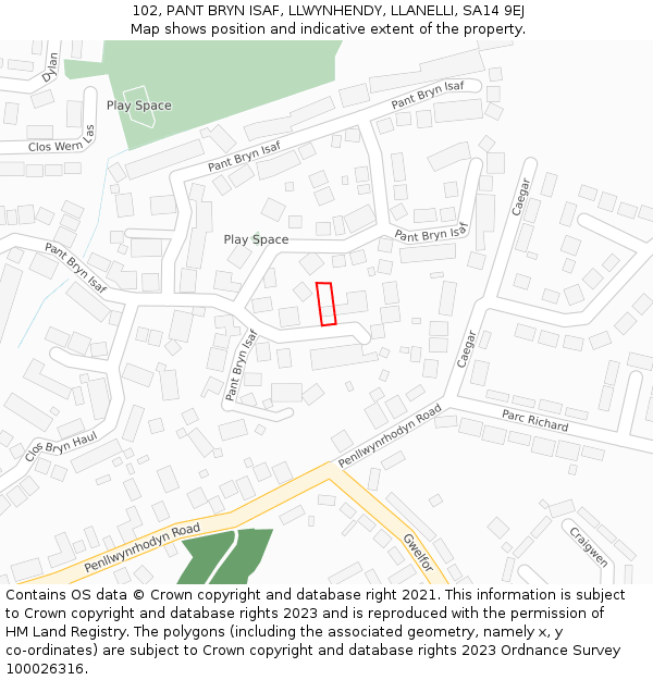 102, PANT BRYN ISAF, LLWYNHENDY, LLANELLI, SA14 9EJ: Location map and indicative extent of plot