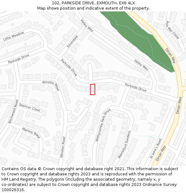102, PARKSIDE DRIVE, EXMOUTH, EX8 4LX: Location map and indicative extent of plot