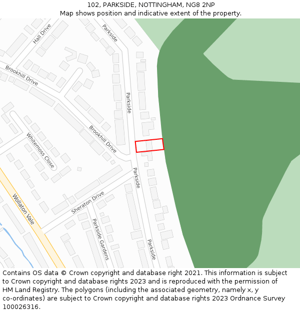 102, PARKSIDE, NOTTINGHAM, NG8 2NP: Location map and indicative extent of plot