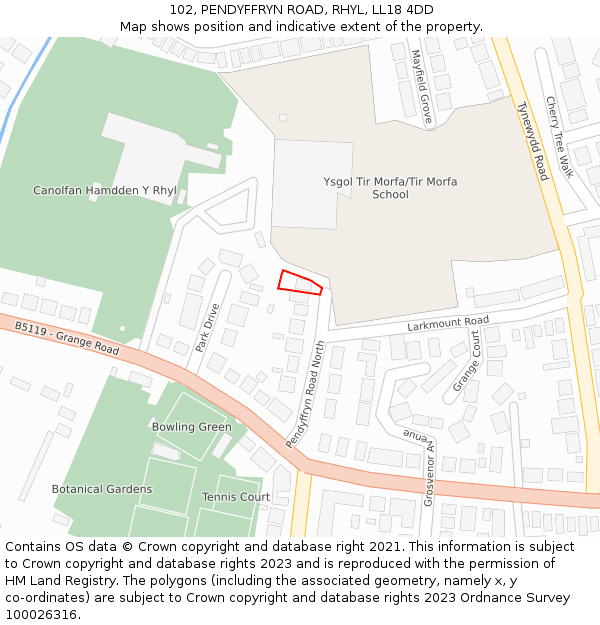 102, PENDYFFRYN ROAD, RHYL, LL18 4DD: Location map and indicative extent of plot