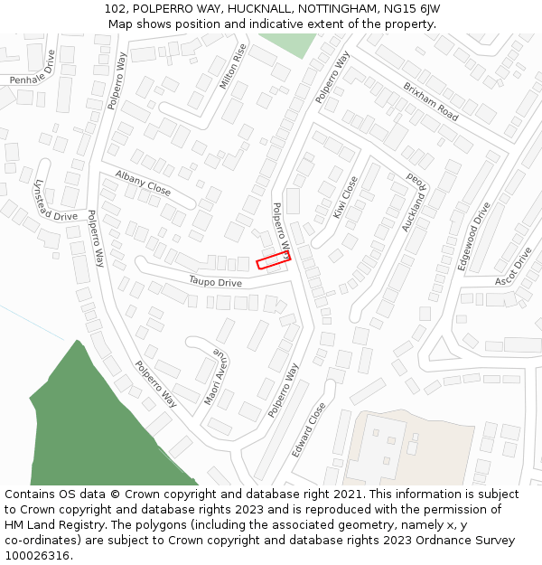 102, POLPERRO WAY, HUCKNALL, NOTTINGHAM, NG15 6JW: Location map and indicative extent of plot