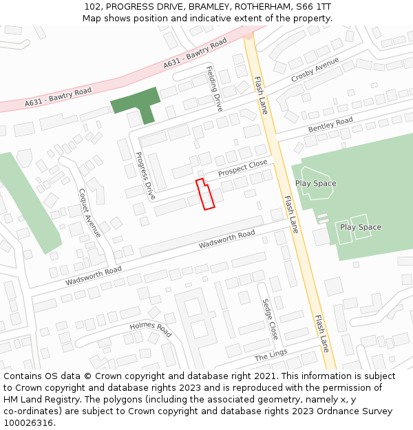 102, PROGRESS DRIVE, BRAMLEY, ROTHERHAM, S66 1TT: Location map and indicative extent of plot