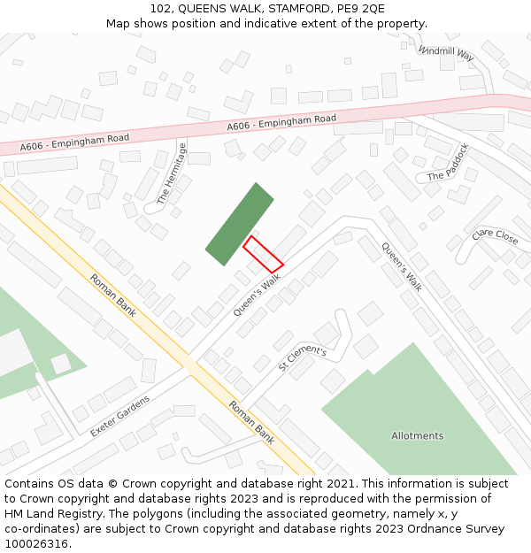 102, QUEENS WALK, STAMFORD, PE9 2QE: Location map and indicative extent of plot