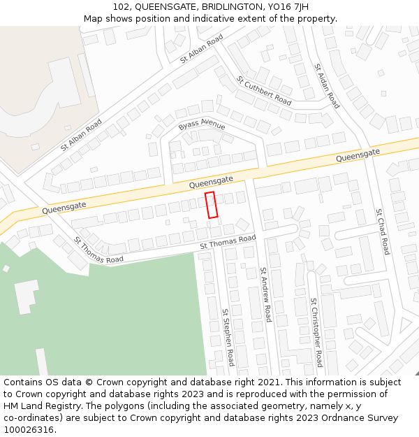 102, QUEENSGATE, BRIDLINGTON, YO16 7JH: Location map and indicative extent of plot