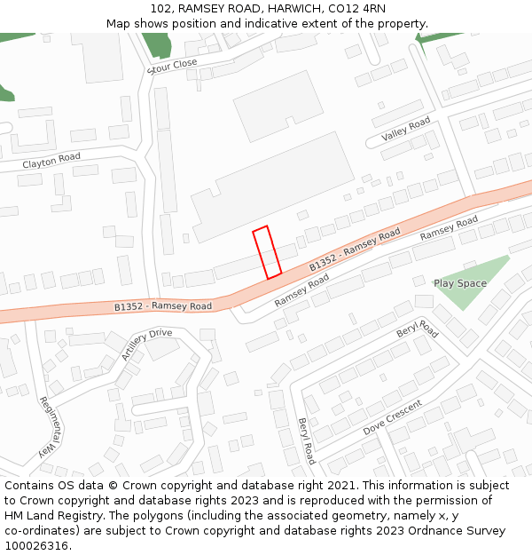 102, RAMSEY ROAD, HARWICH, CO12 4RN: Location map and indicative extent of plot