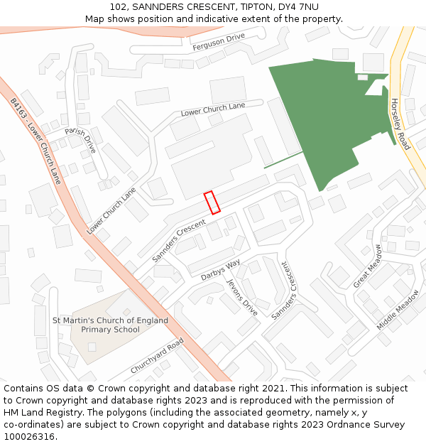 102, SANNDERS CRESCENT, TIPTON, DY4 7NU: Location map and indicative extent of plot