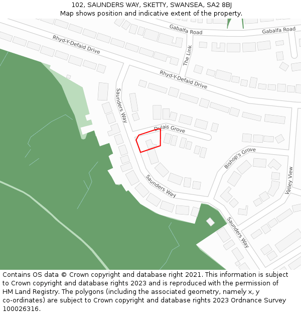 102, SAUNDERS WAY, SKETTY, SWANSEA, SA2 8BJ: Location map and indicative extent of plot