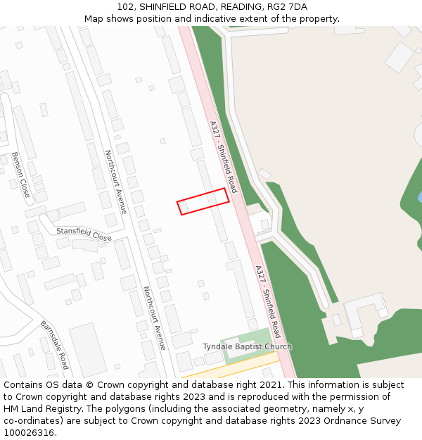 102, SHINFIELD ROAD, READING, RG2 7DA: Location map and indicative extent of plot