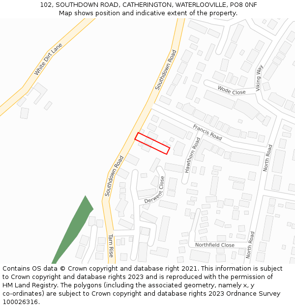 102, SOUTHDOWN ROAD, CATHERINGTON, WATERLOOVILLE, PO8 0NF: Location map and indicative extent of plot