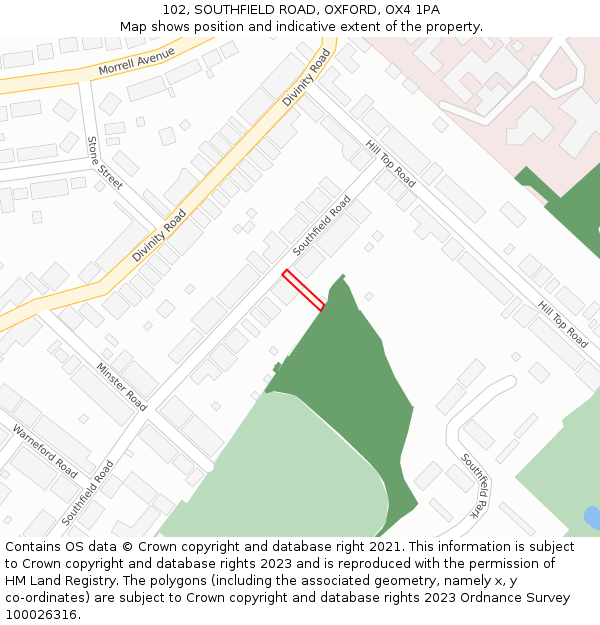 102, SOUTHFIELD ROAD, OXFORD, OX4 1PA: Location map and indicative extent of plot