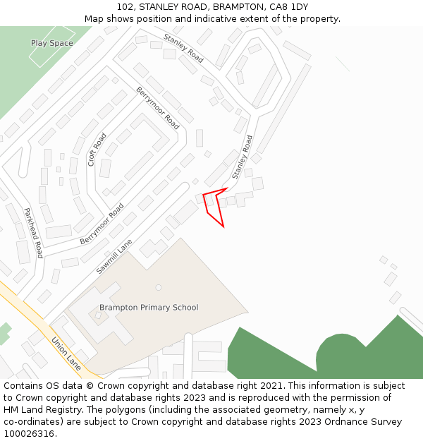 102, STANLEY ROAD, BRAMPTON, CA8 1DY: Location map and indicative extent of plot