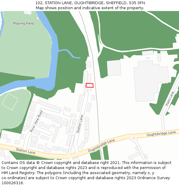 102, STATION LANE, OUGHTIBRIDGE, SHEFFIELD, S35 0FN: Location map and indicative extent of plot