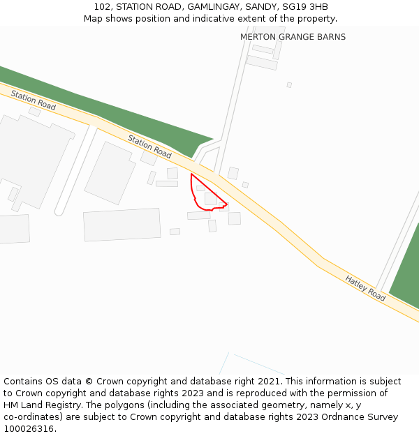102, STATION ROAD, GAMLINGAY, SANDY, SG19 3HB: Location map and indicative extent of plot