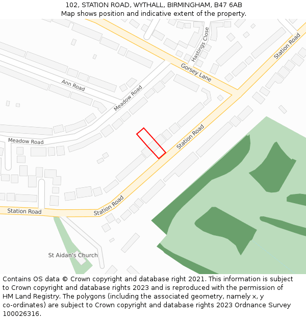 102, STATION ROAD, WYTHALL, BIRMINGHAM, B47 6AB: Location map and indicative extent of plot