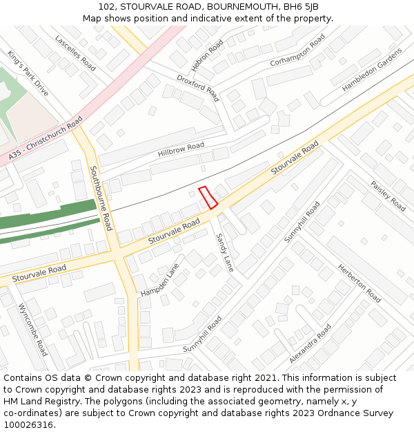 102, STOURVALE ROAD, BOURNEMOUTH, BH6 5JB: Location map and indicative extent of plot