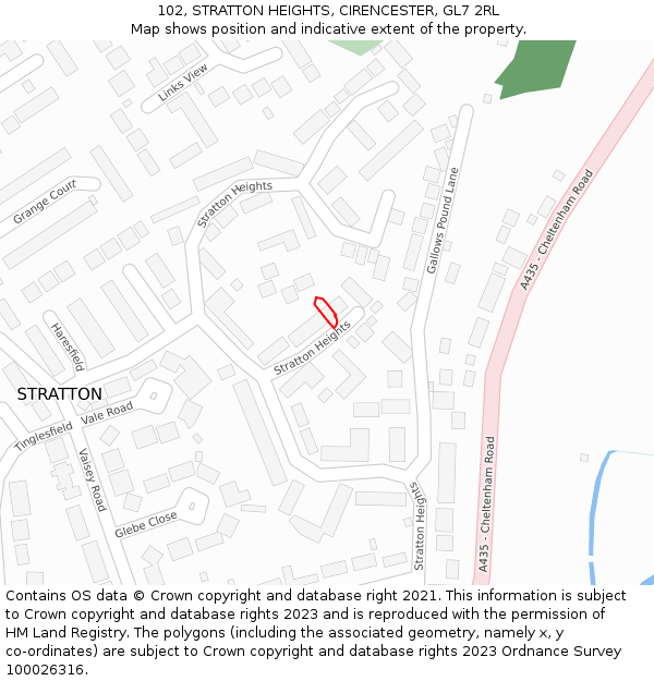 102, STRATTON HEIGHTS, CIRENCESTER, GL7 2RL: Location map and indicative extent of plot