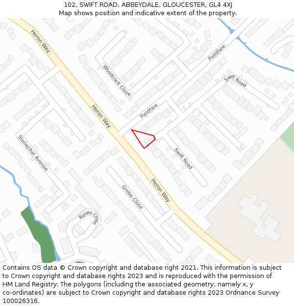 102, SWIFT ROAD, ABBEYDALE, GLOUCESTER, GL4 4XJ: Location map and indicative extent of plot