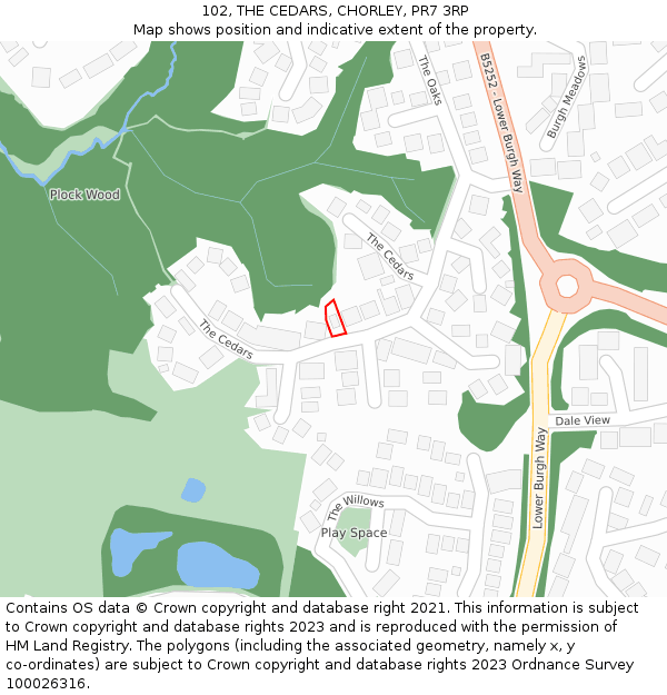 102, THE CEDARS, CHORLEY, PR7 3RP: Location map and indicative extent of plot