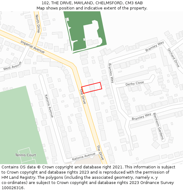 102, THE DRIVE, MAYLAND, CHELMSFORD, CM3 6AB: Location map and indicative extent of plot