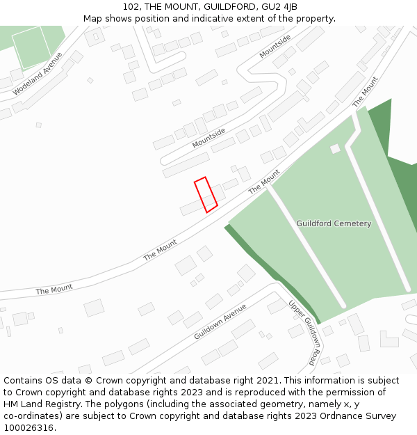 102, THE MOUNT, GUILDFORD, GU2 4JB: Location map and indicative extent of plot