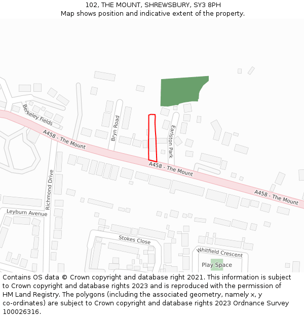 102, THE MOUNT, SHREWSBURY, SY3 8PH: Location map and indicative extent of plot