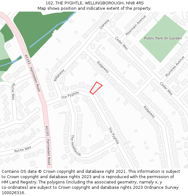 102, THE PYGHTLE, WELLINGBOROUGH, NN8 4RS: Location map and indicative extent of plot