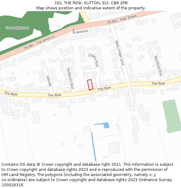 102, THE ROW, SUTTON, ELY, CB6 2PB: Location map and indicative extent of plot